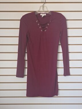 Capella Lace-Up Ribbed Bodycon Dress - Wine